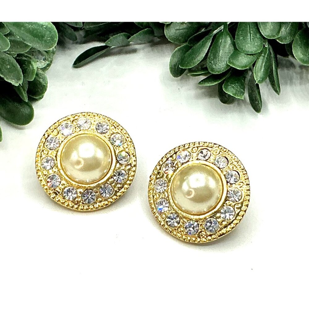 Vintage inspired Gold-Tone Faux Pearl And Rhinestone